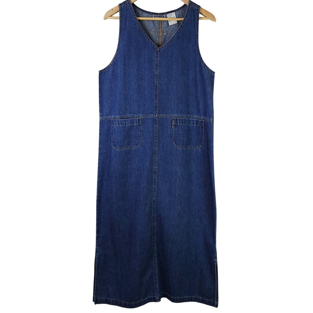 Erika & Co VTG SZ S 100% Cotton V Neck Denim Maxi Tank Dress With Front Pockets - Picture 2 of 6